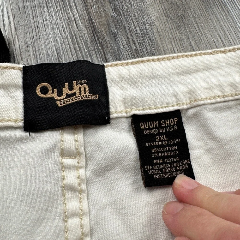 NEW QUUM Shop Women's 2XL White Stretch Sequin Jeans Destressed Blue Green - Picture 3 of 7